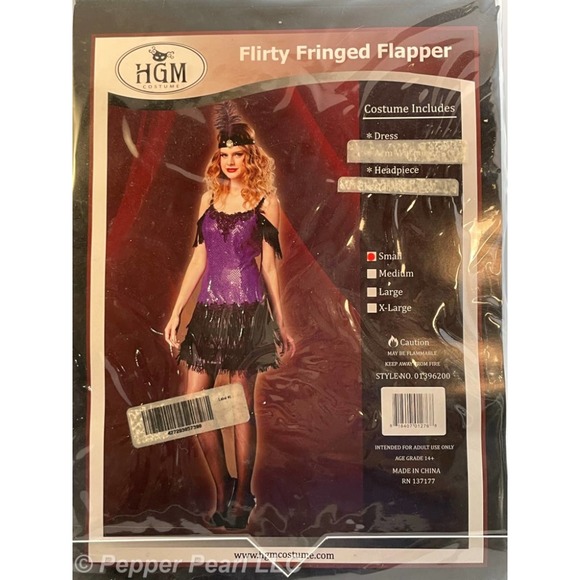 Flirty Fringed Flapper Adult Costume Medium Purple Black Sexy Dress 1920s - Picture 1 of 6